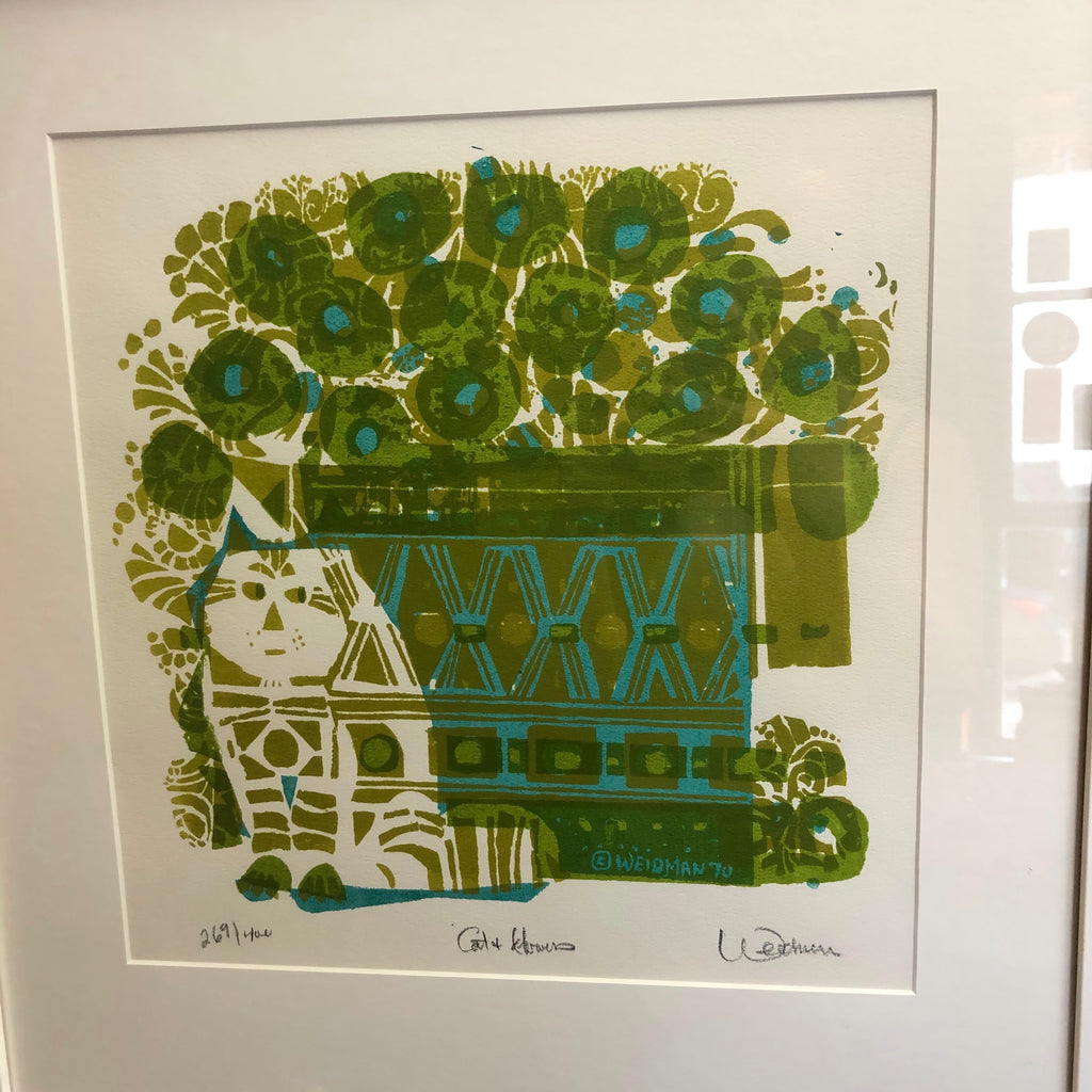 David Weidman Cat & Flowers Framed Signed & Numbered Serigraph