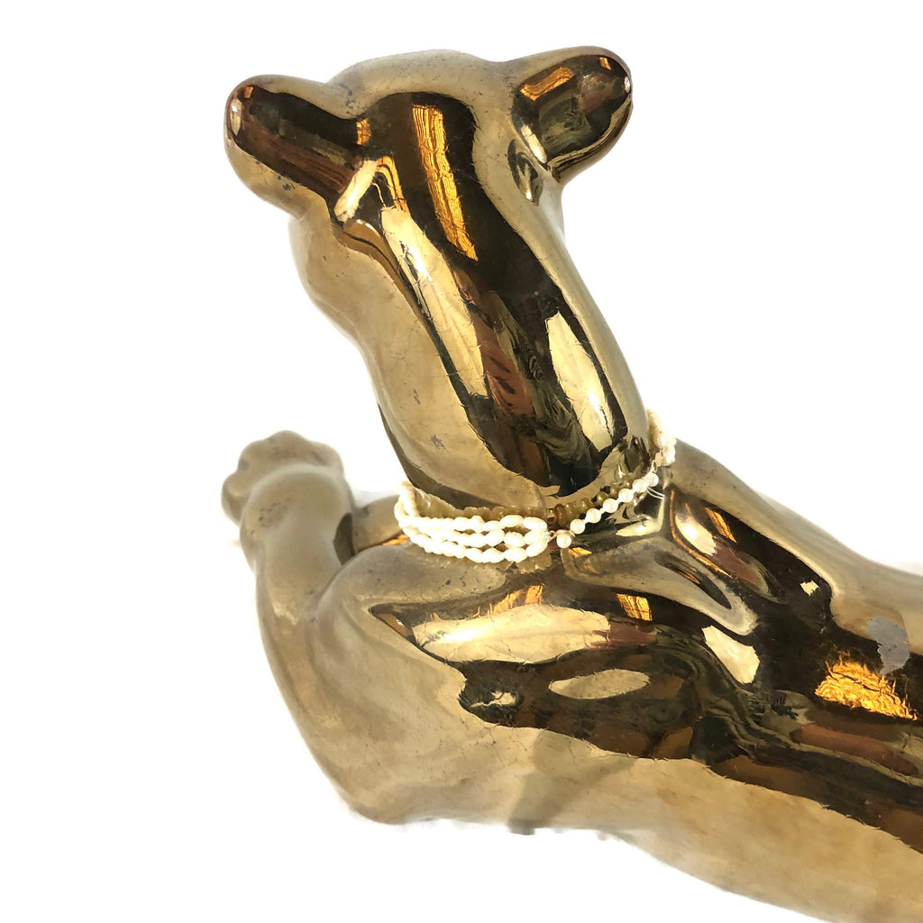 Vintage 1960’s Gold Tone Ceramic Reclining Panther Figurine