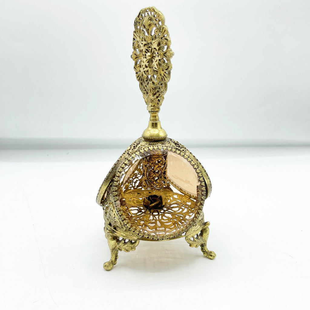 Vintage Hollywood Regency Glass & Metal Perfume Bottle