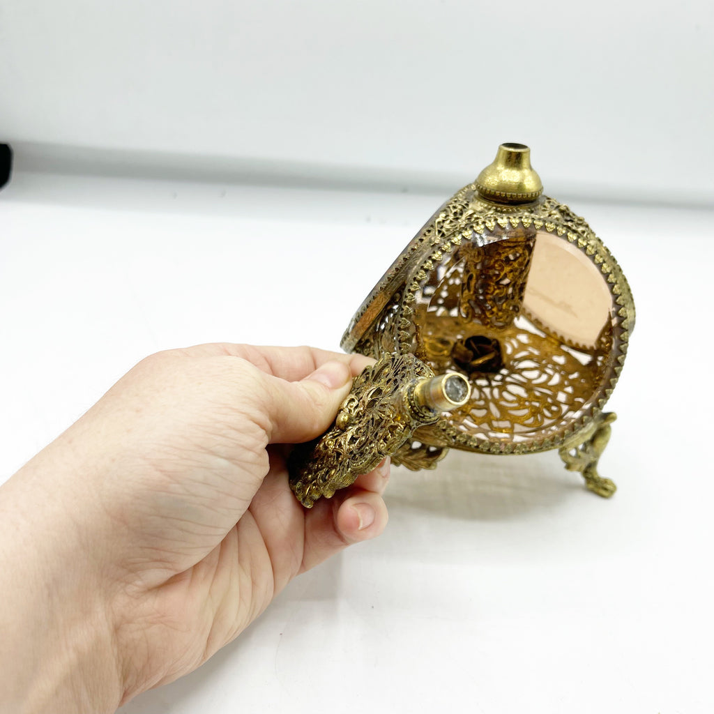 Vintage Hollywood Regency Glass & Metal Perfume Bottle