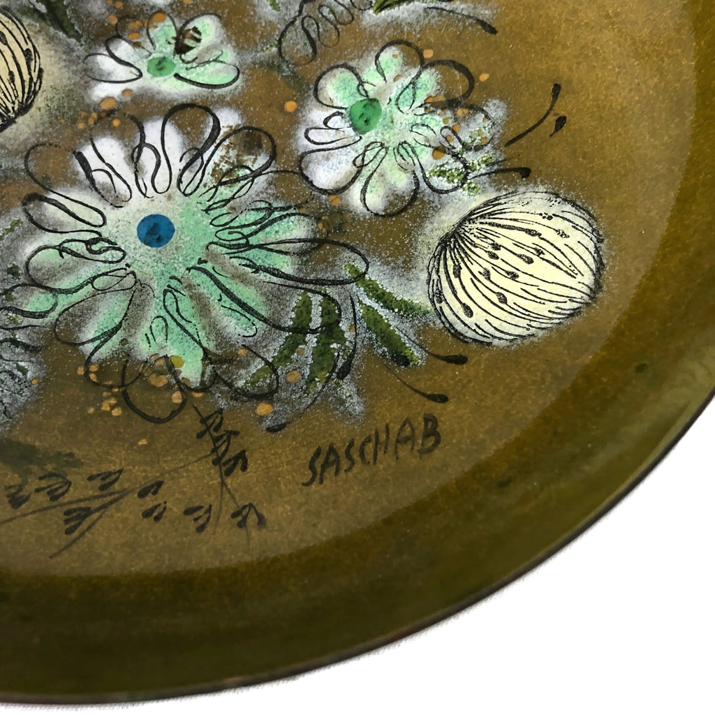 Vintage Sascha B. Enameled Metal Pedestal Bowl