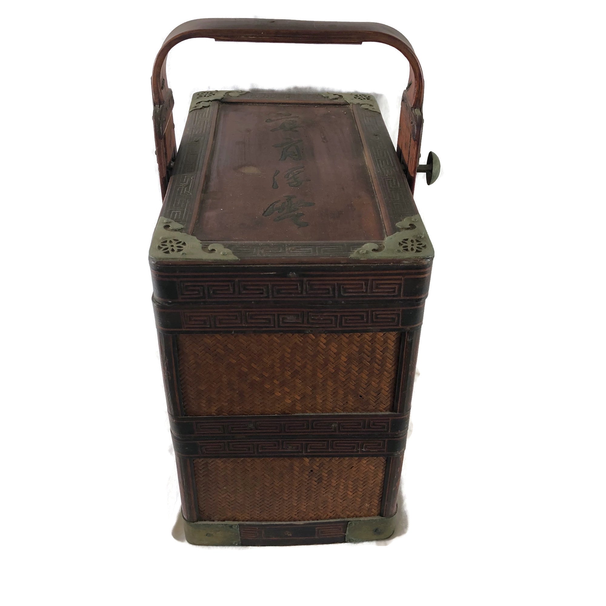Vintage Chinese Wicker & Bamboo Wedding Stacking 3 Tier Basket