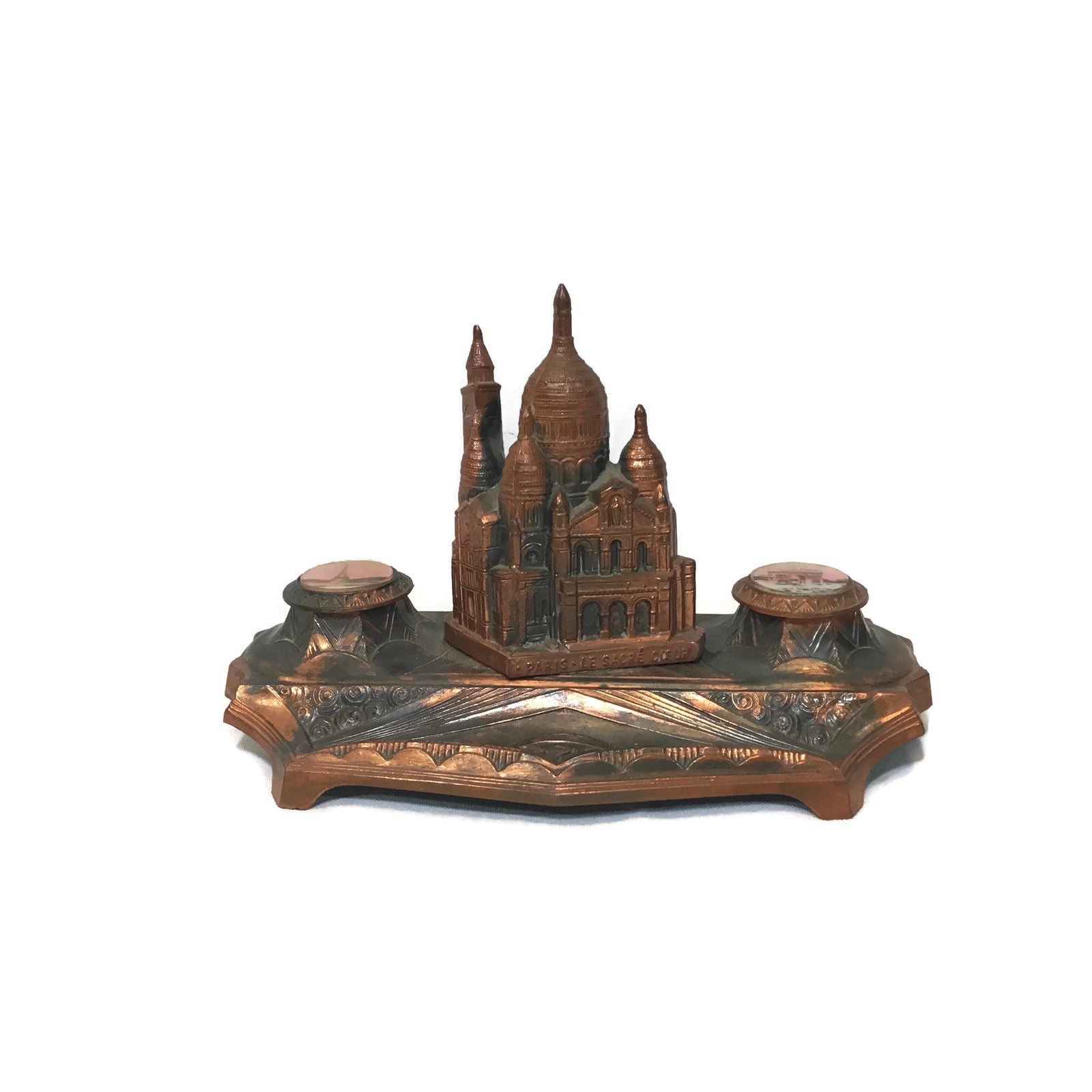 Vintage 1920's Paris Souvenir Dual Ink Well & Pen Holder