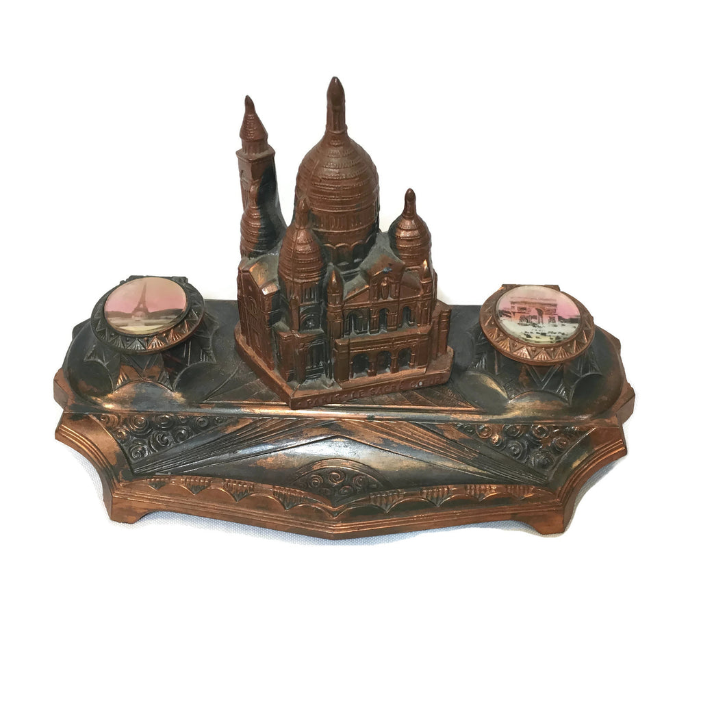 Vintage 1920's Paris Souvenir Dual Ink Well & Pen Holder