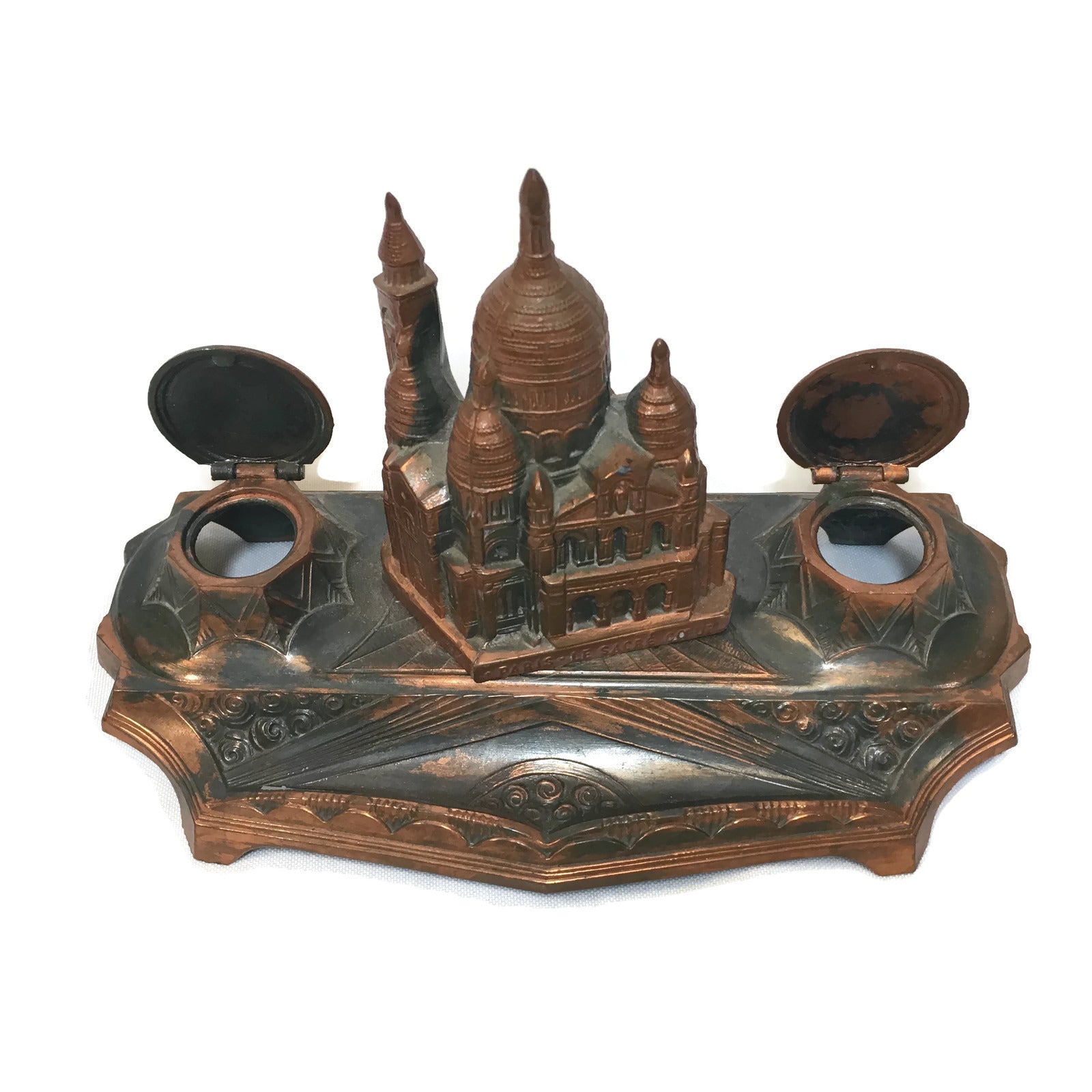 Vintage 1920's Paris Souvenir Dual Ink Well & Pen Holder