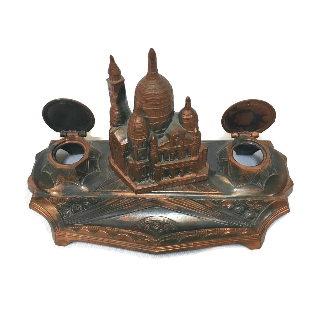 Vintage 1920's Paris Souvenir Dual Ink Well & Pen Holder