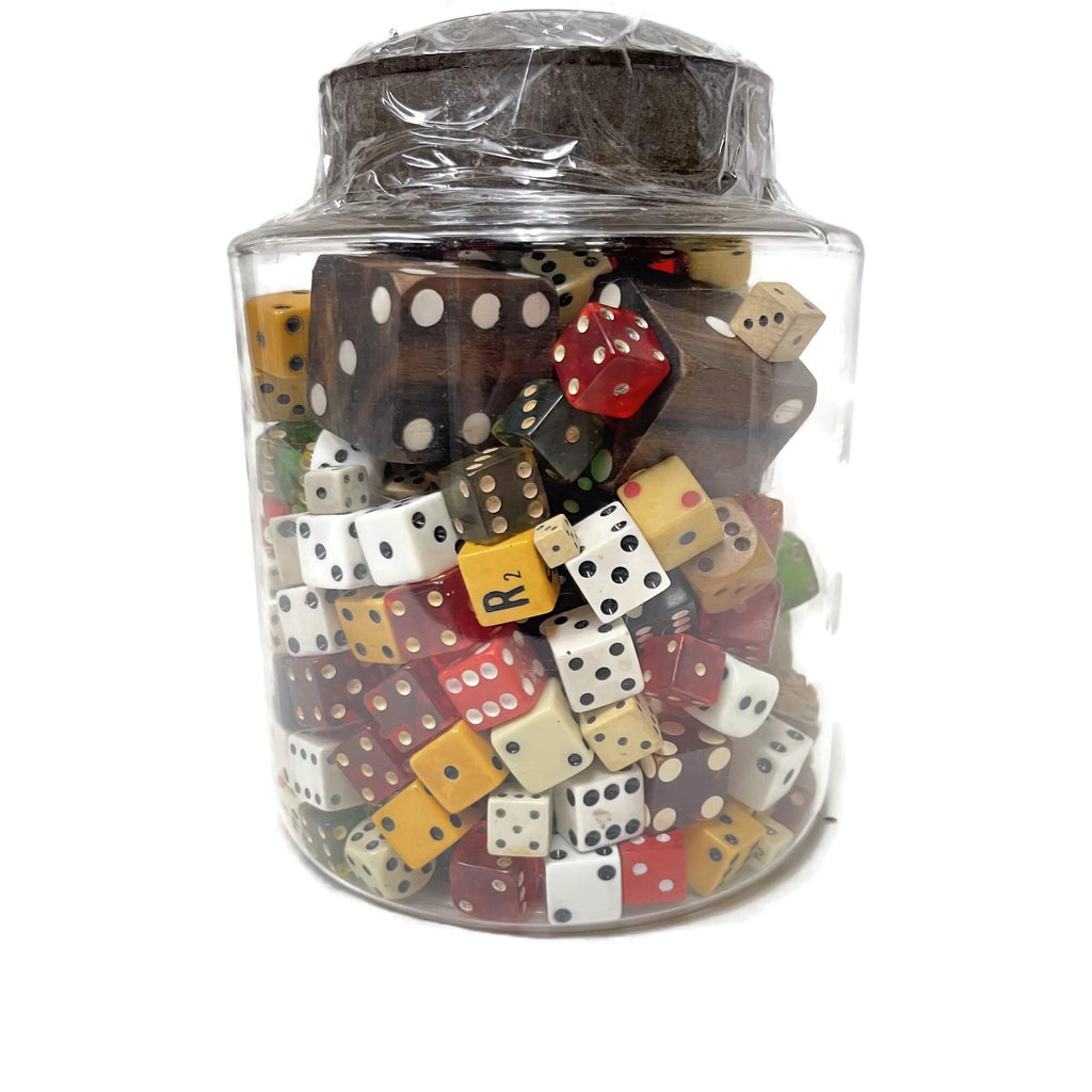 Antique Glass Canister Full Of Dice