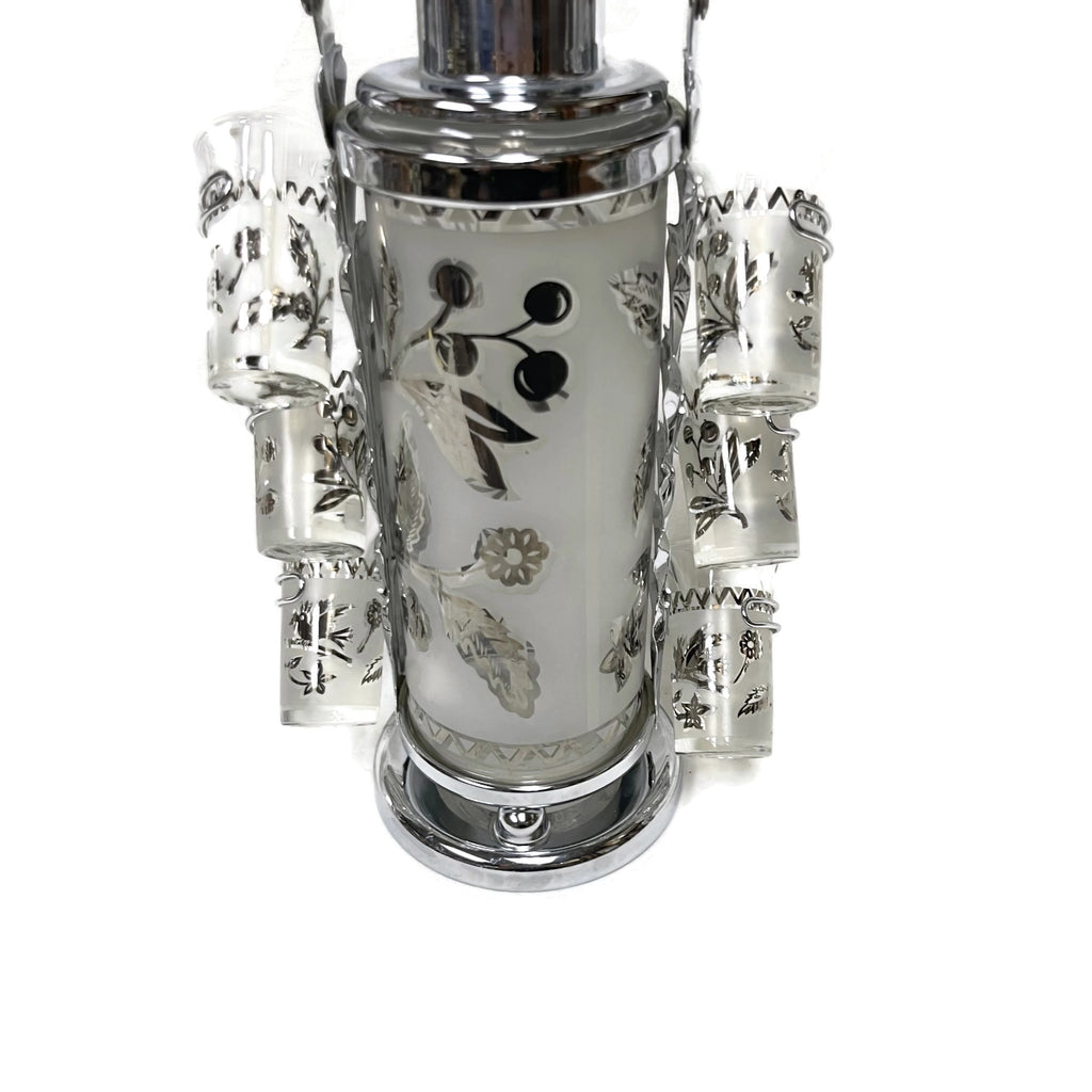 Vintage Mid Century Decanter & 6 Glasses Set W/ Caddy