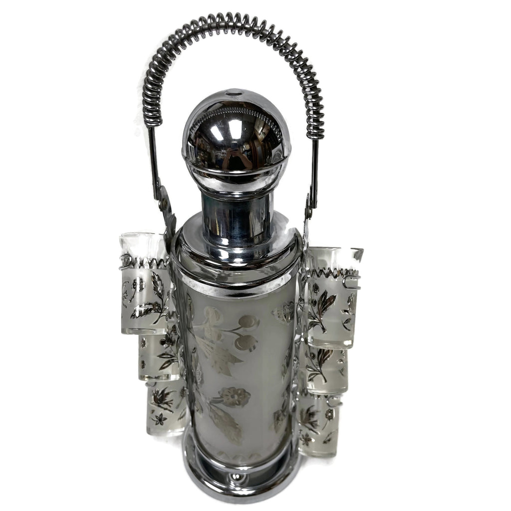 Vintage Mid Century Decanter & 6 Glasses Set W/ Caddy