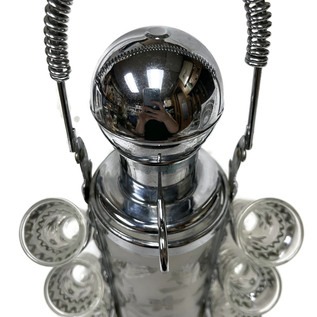 Vintage Mid Century Decanter & 6 Glasses Set W/ Caddy