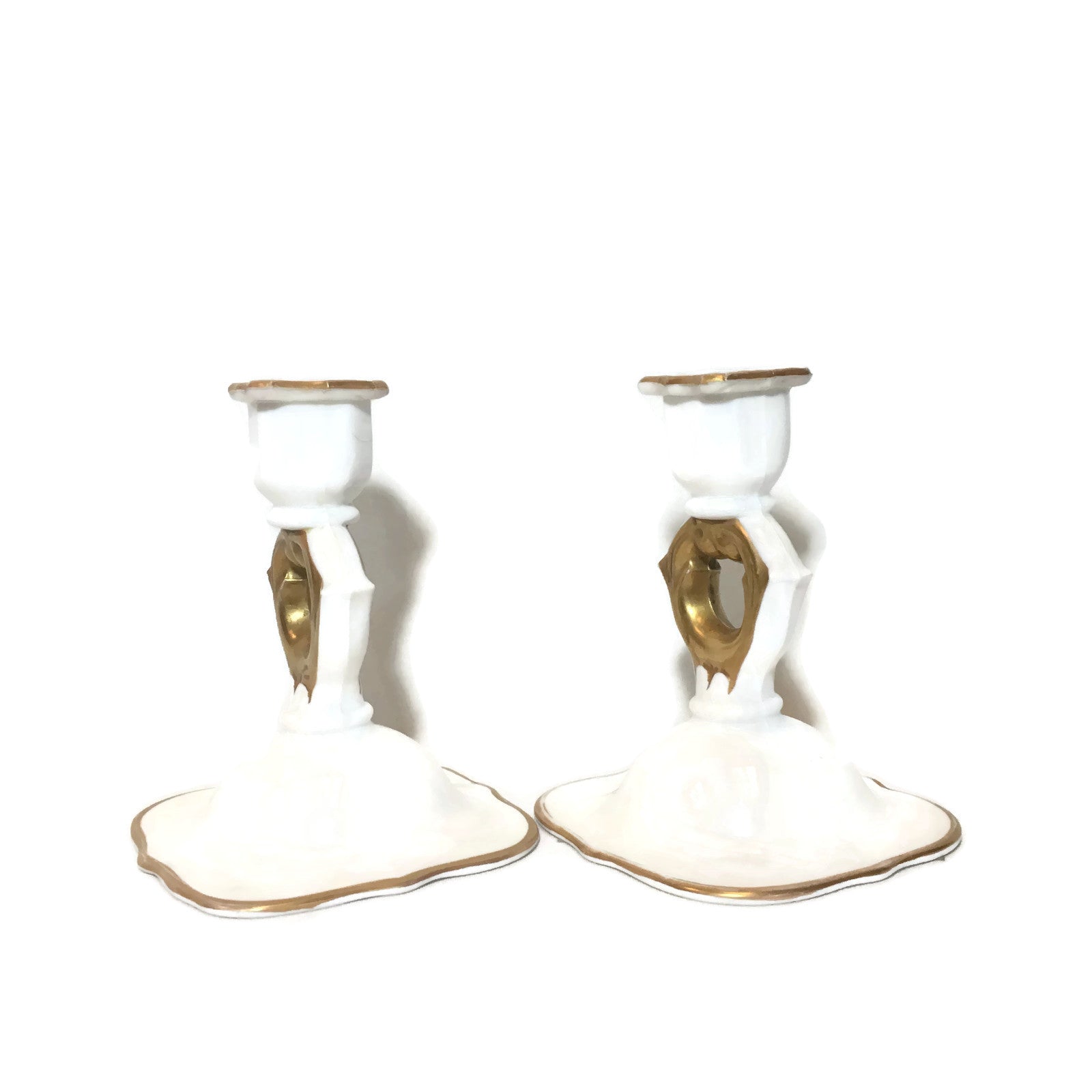 Vintage Pair of White Glass Candle Sticks