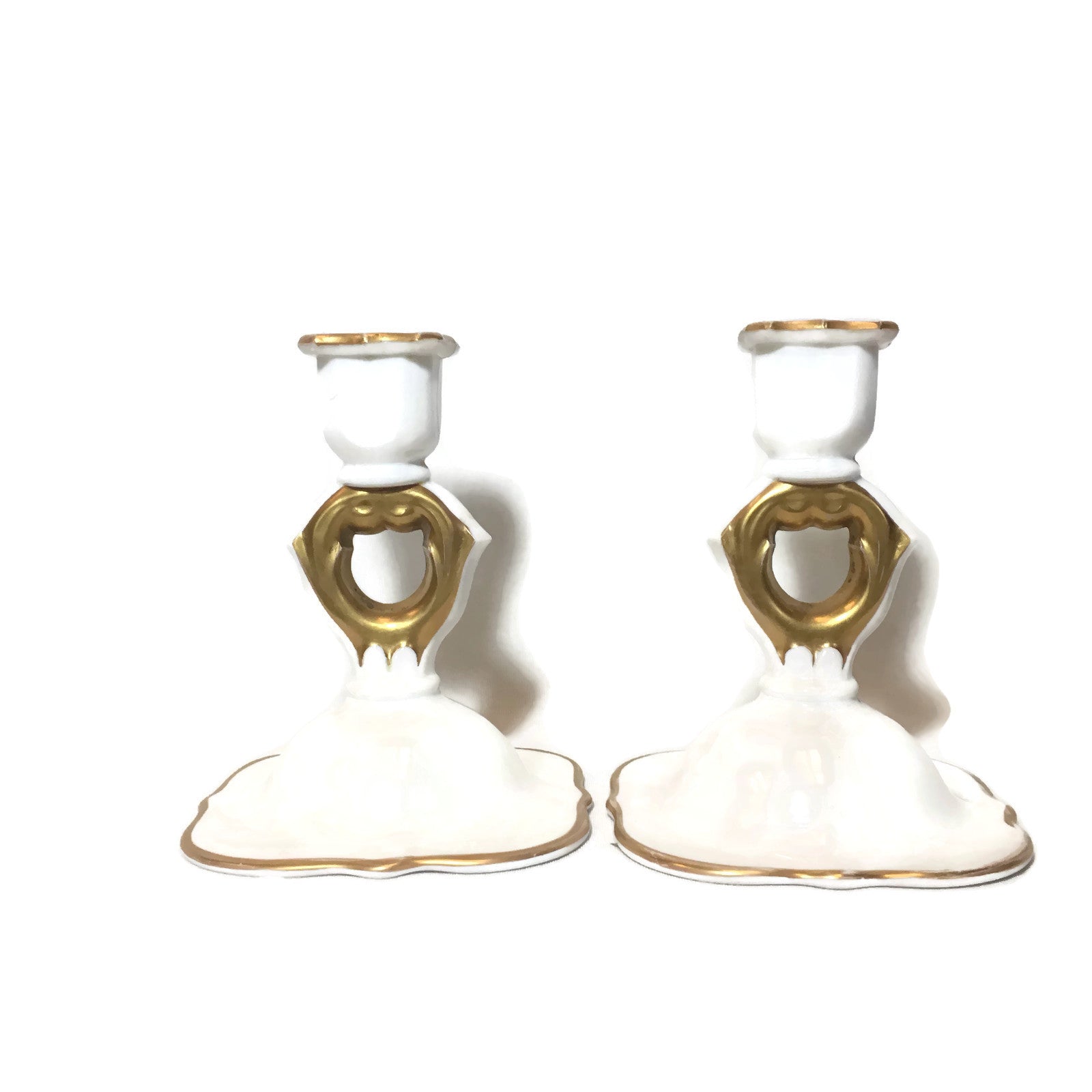 Vintage Pair of White Glass Candle Sticks