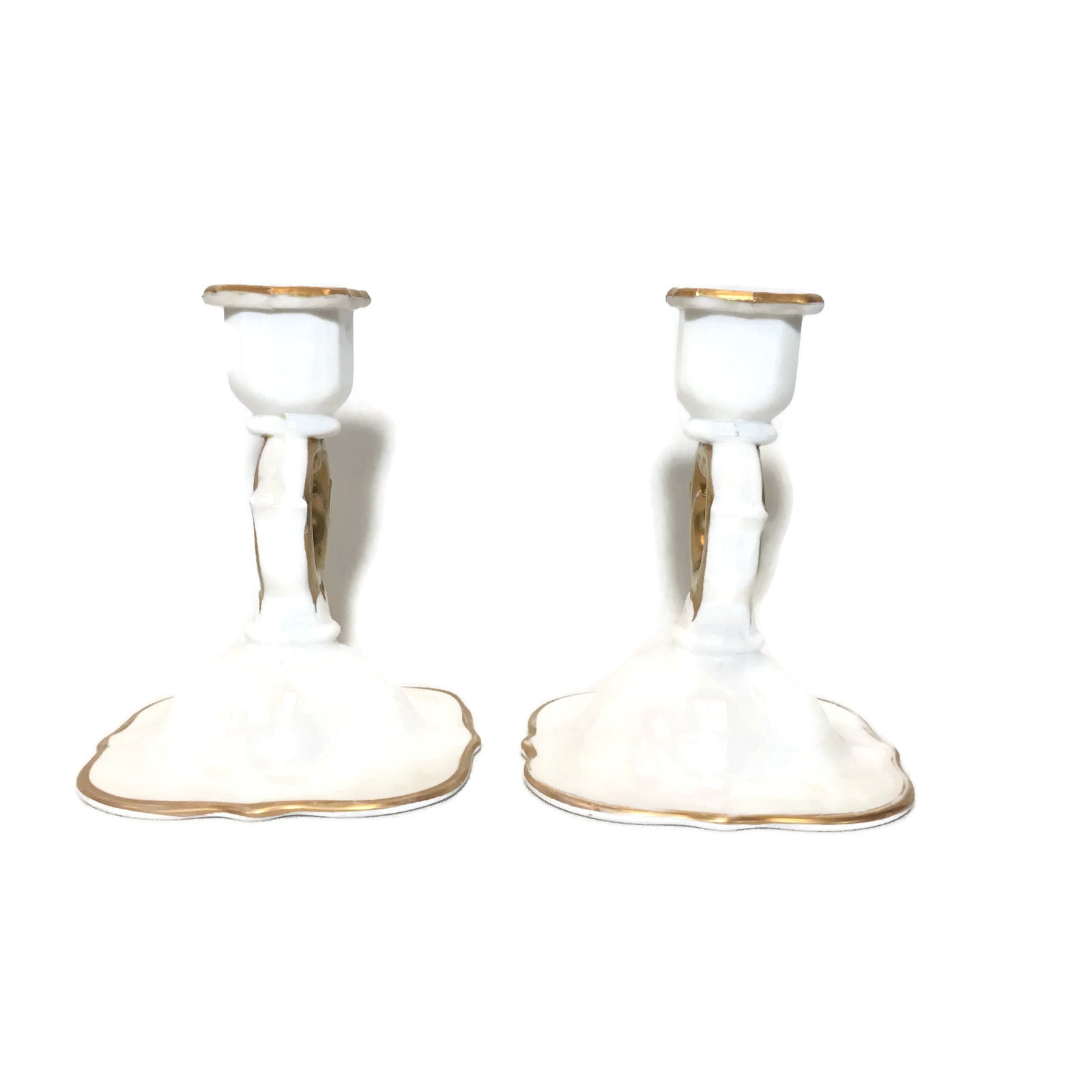 Vintage Pair of White Glass Candle Sticks