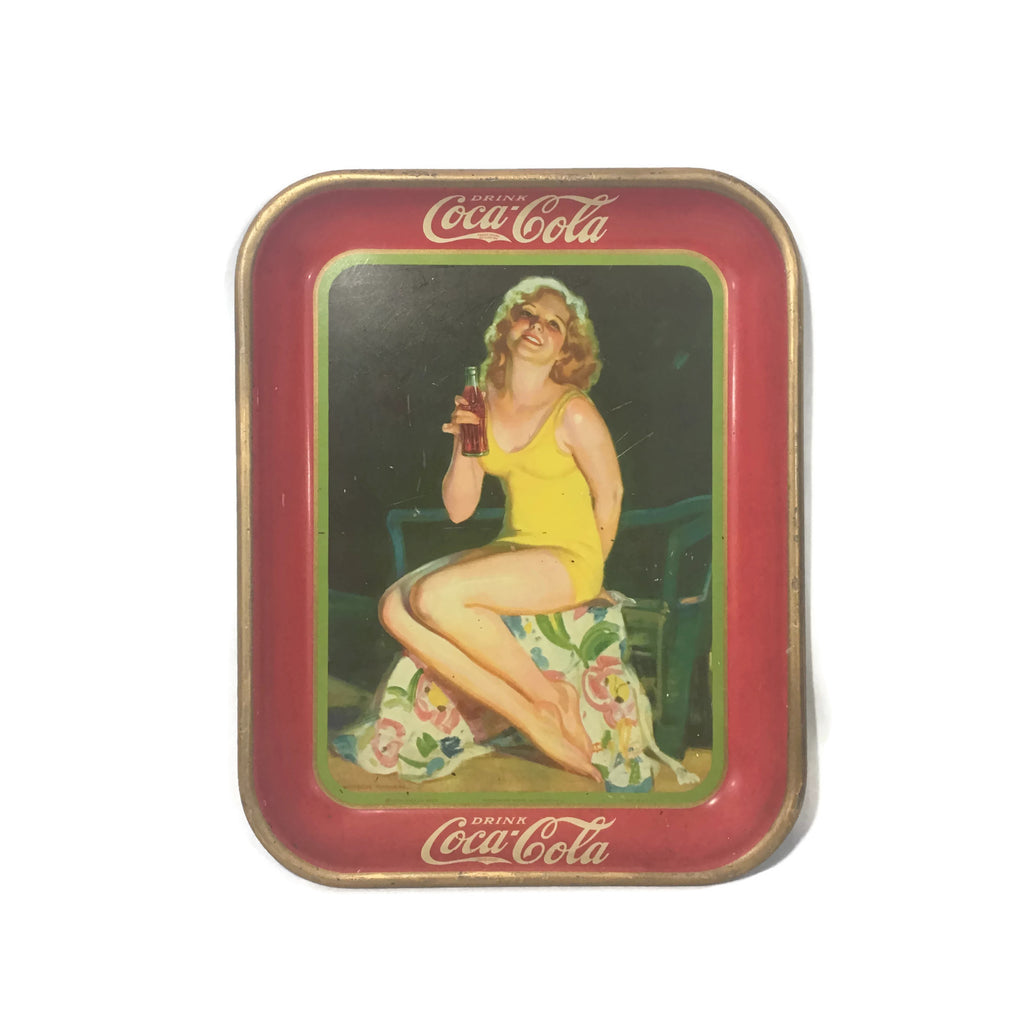 Vintage Girl In Yellow Bathing Suit 1932 Coca-Cola Tray