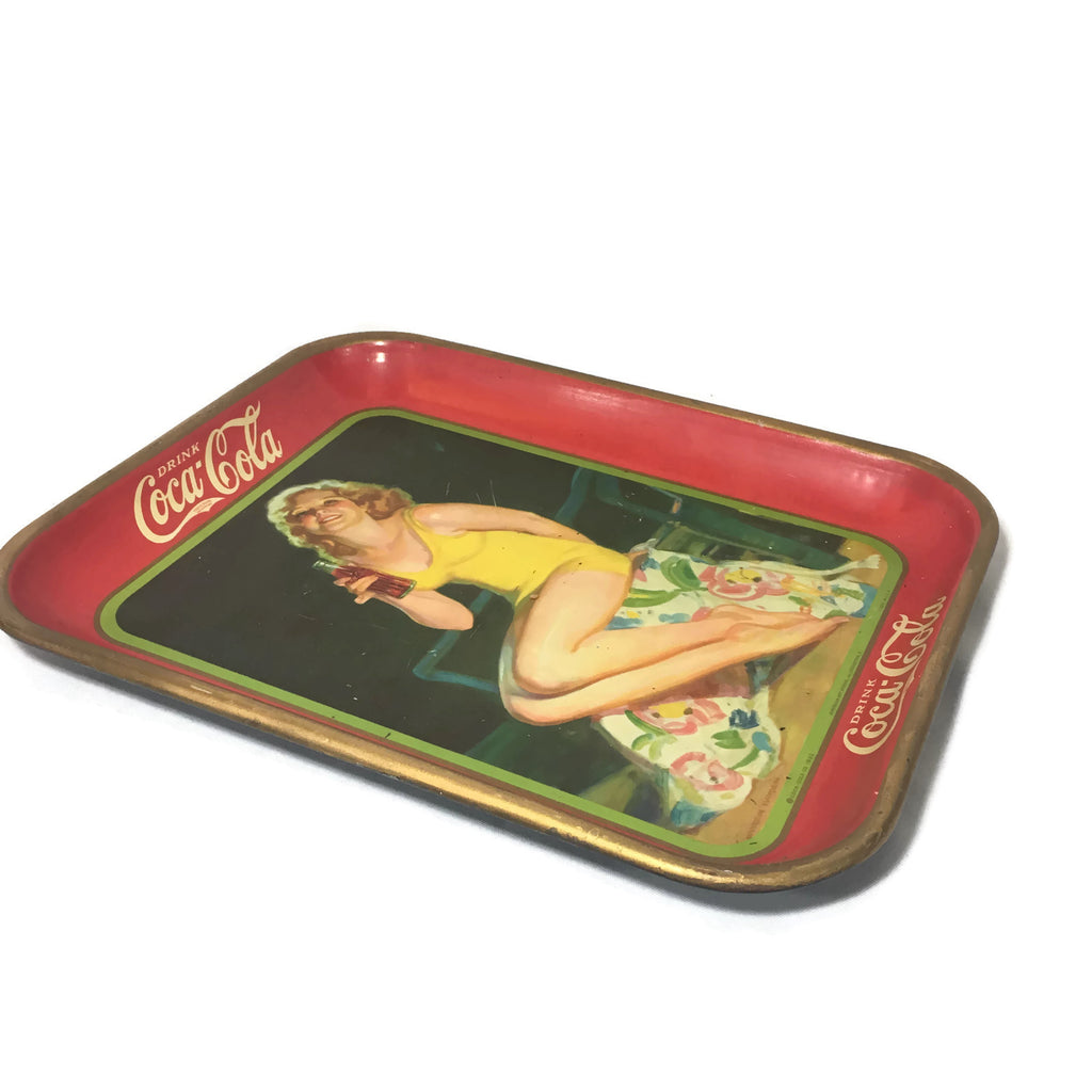 Vintage Girl In Yellow Bathing Suit 1932 Coca-Cola Tray