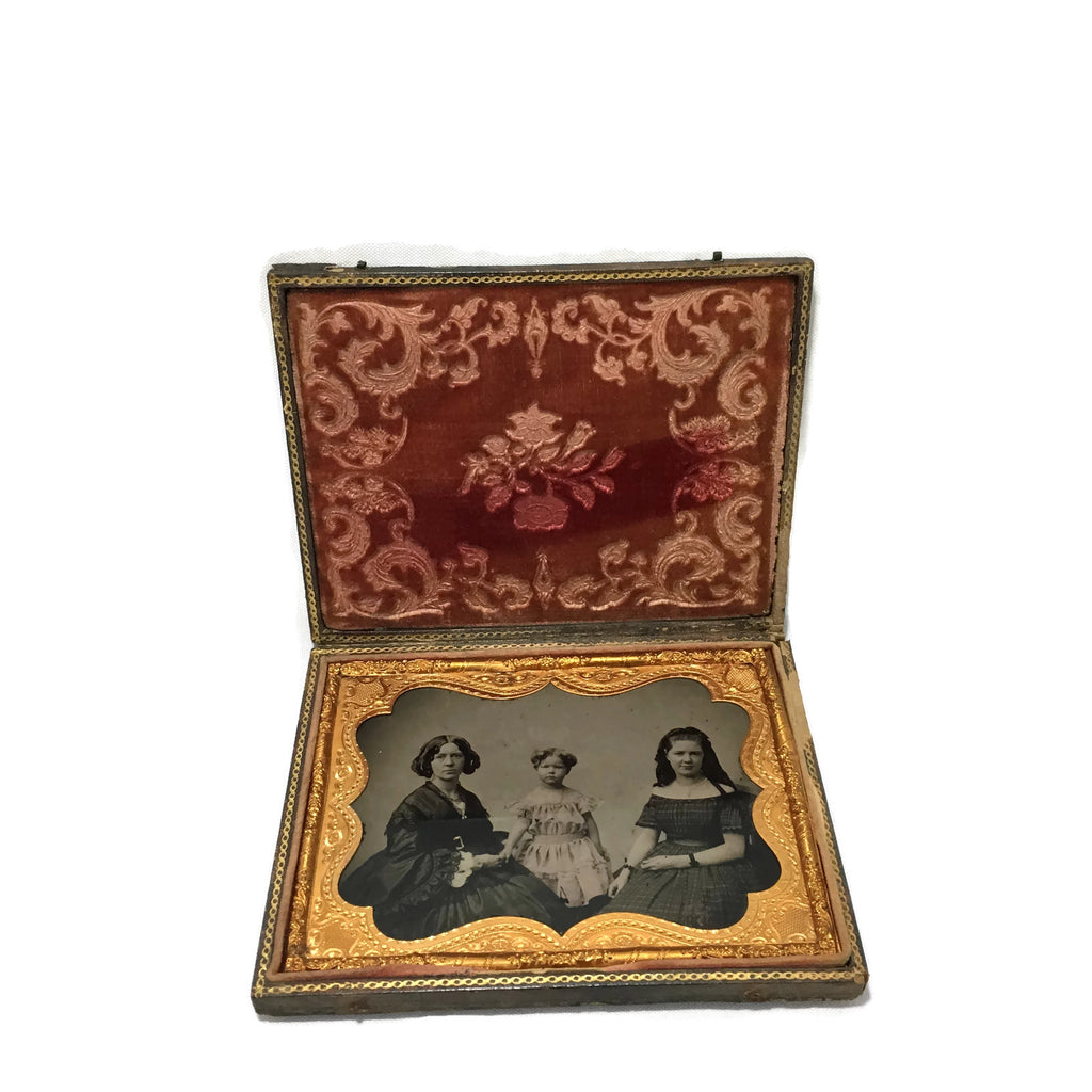 Large Antique Tinted Ambrotype Of A Female Family