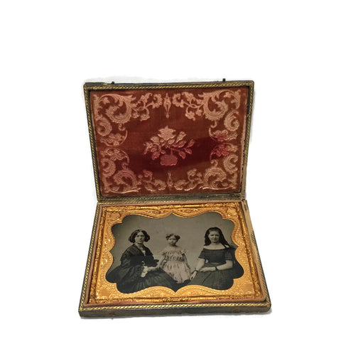 Large Antique Tinted Ambrotype Of A Female Family