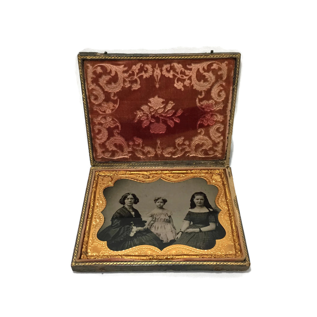 Large Antique Tinted Ambrotype Of A Female Family