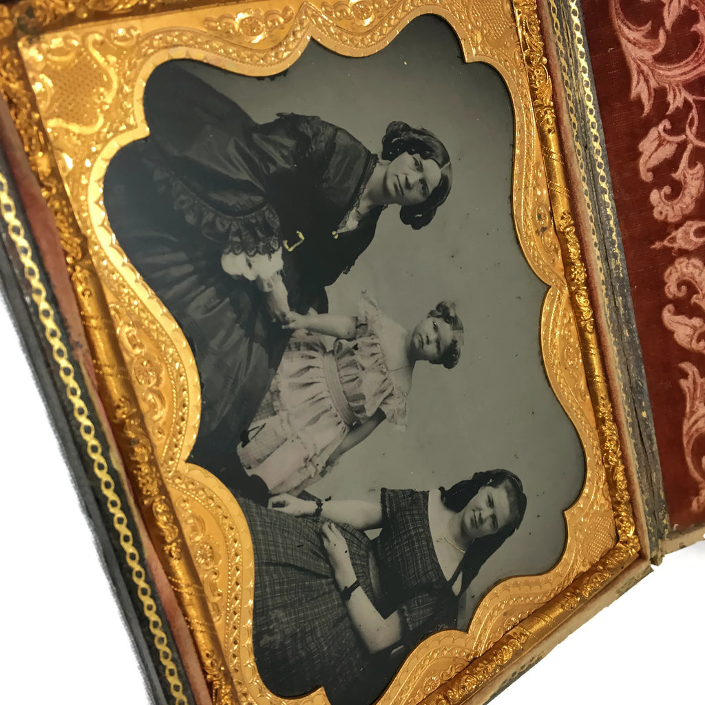 Large Antique Tinted Ambrotype Of A Female Family