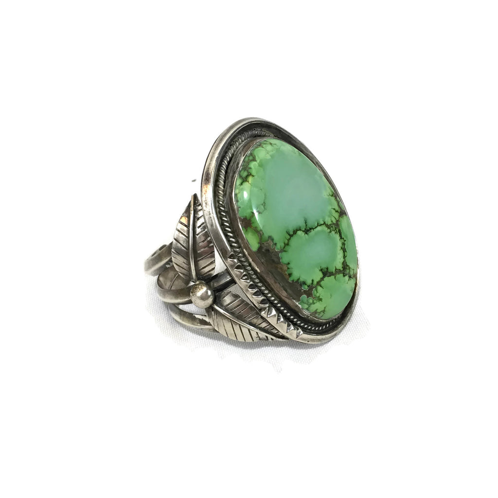 Large Vintage Green Turquoise Sterling Silver Cuff Bracelet