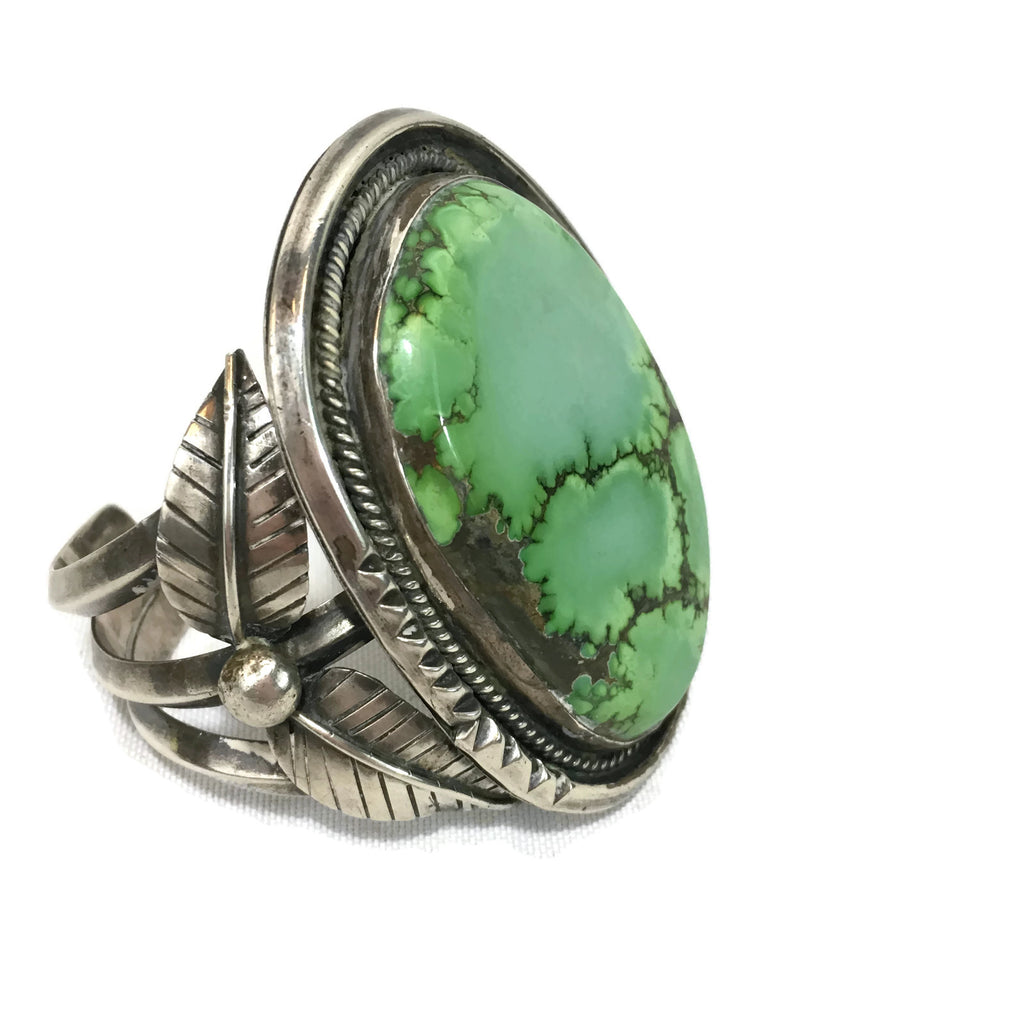 Large Vintage Green Turquoise Sterling Silver Cuff Bracelet