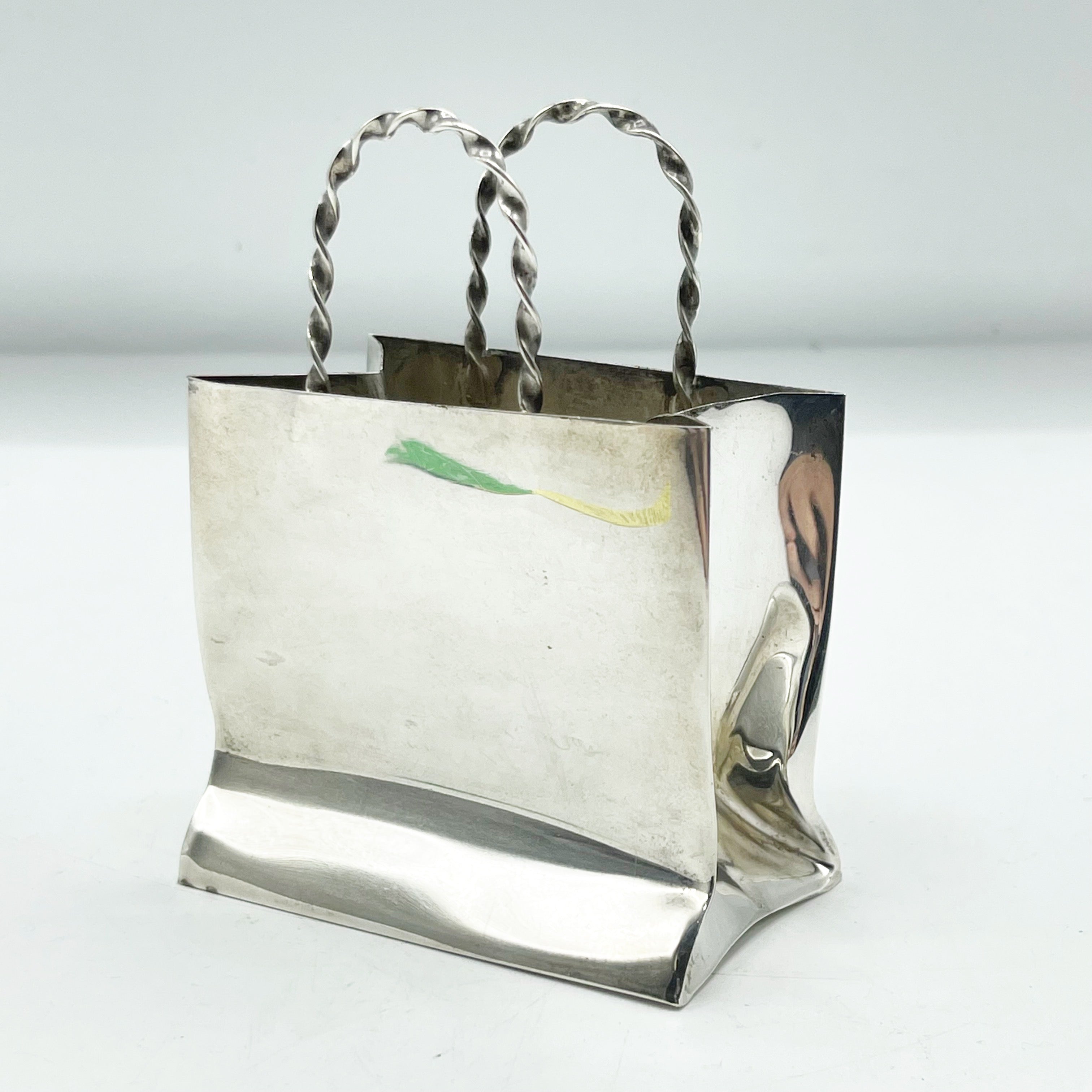 Vintage Hand Made Cartier Sterling Silver Mini Shopping Bag Pen Holder