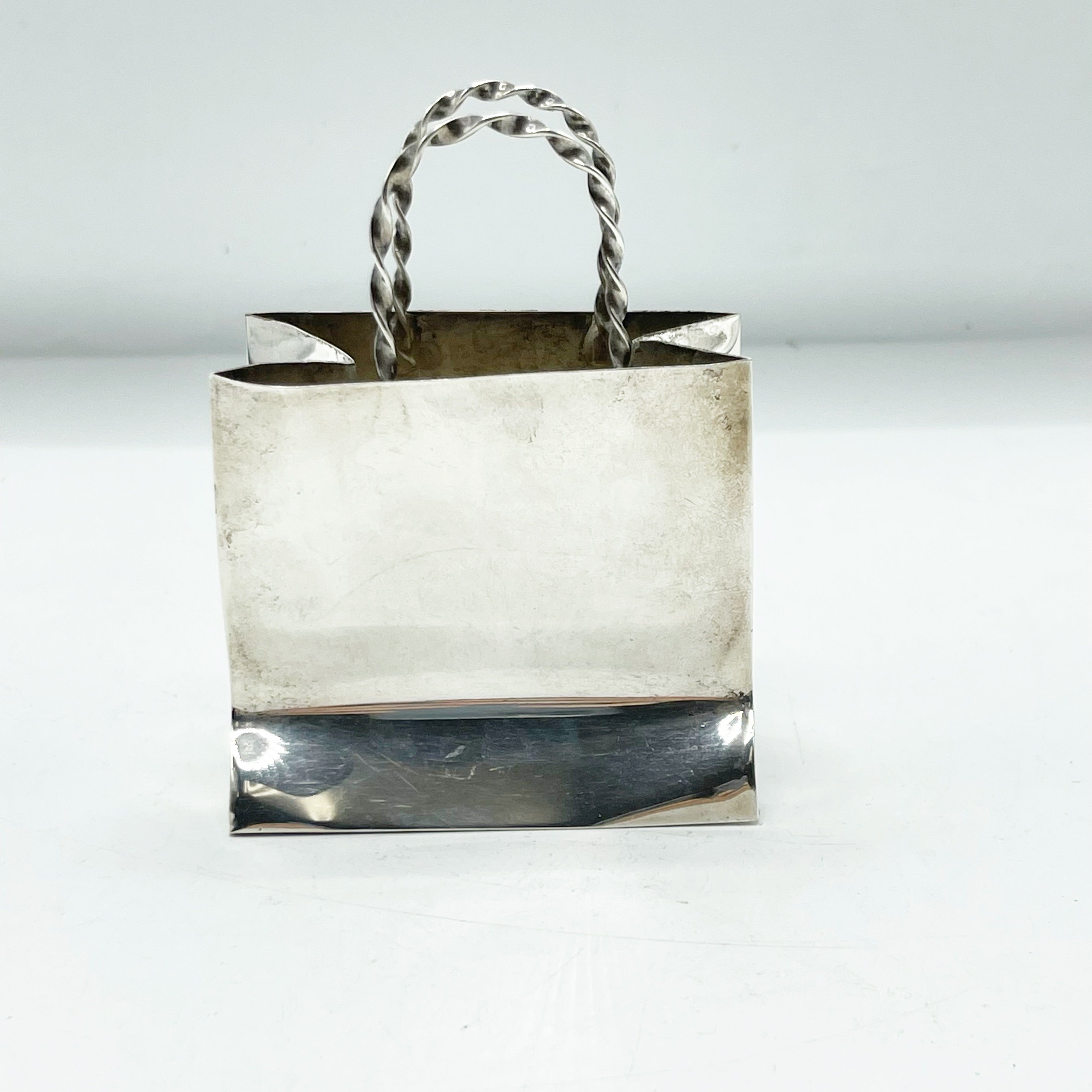 Vintage Hand Made Cartier Sterling Silver Mini Shopping Bag Pen Holder