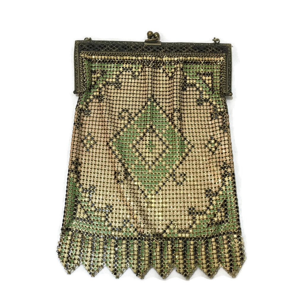 1920's Art Deco Yellow & Green Metal Mesh Purse