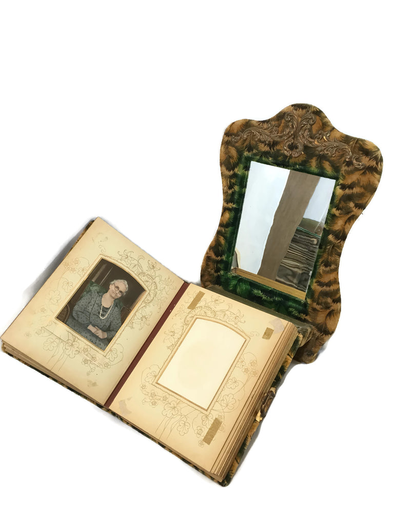 Antique/ Victorian Circa 1880-1905 Velvet Flip Down Photo Album Stand W/ Mirror