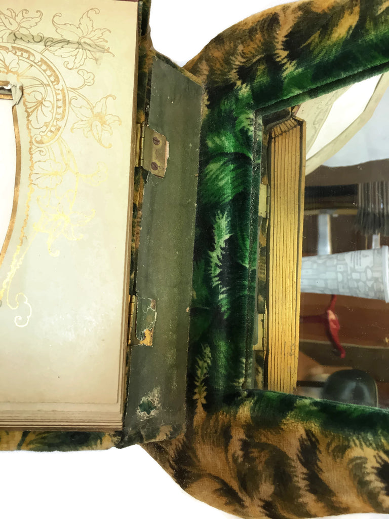 Antique/ Victorian Circa 1880-1905 Velvet Flip Down Photo Album Stand W/ Mirror