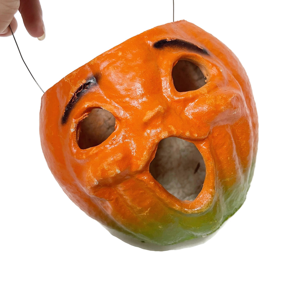 Antique Pressed Cardboard Jack O’ Lantern Lantern W/ Handle