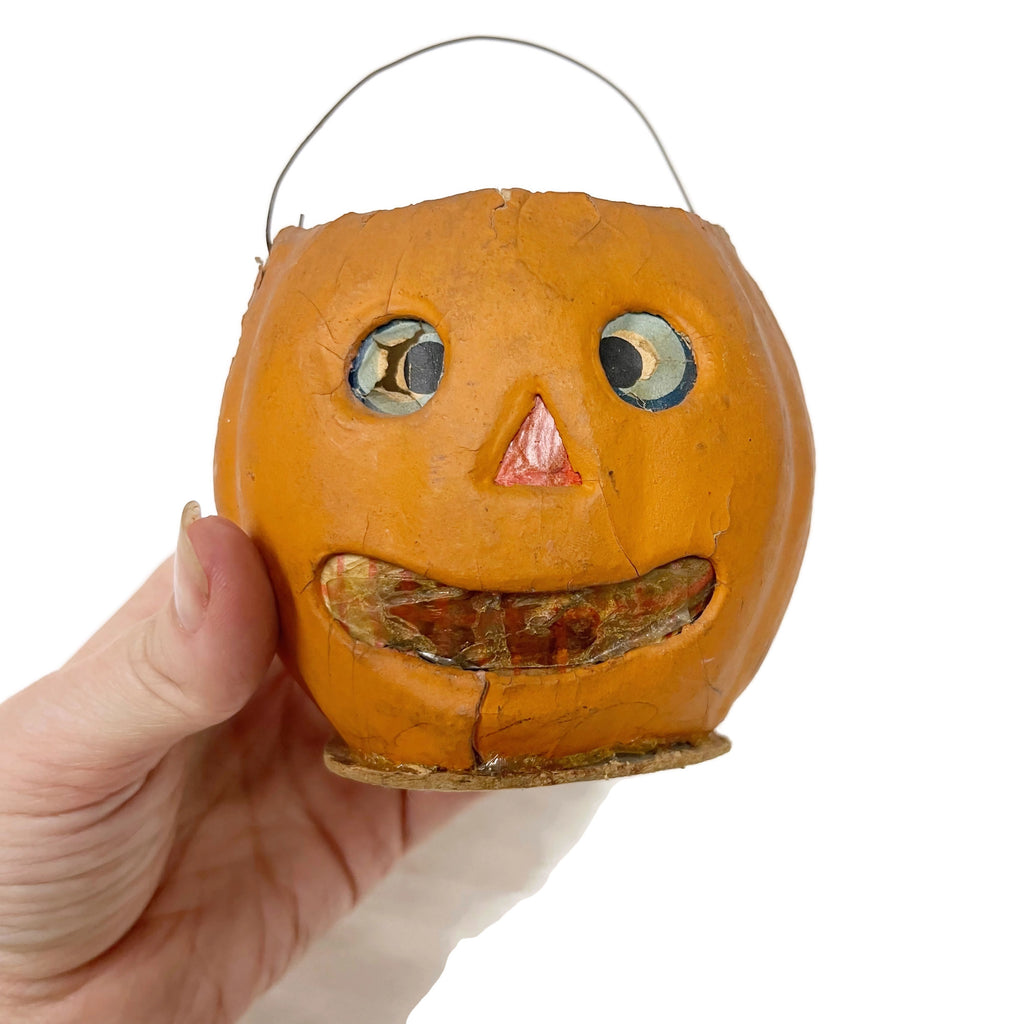 Vintage Small Jack o' Lantern Halloween Lantern W/ Paper Liner & Handle