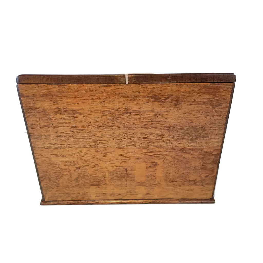 Vintage Slant Top Oak Box With Drawer