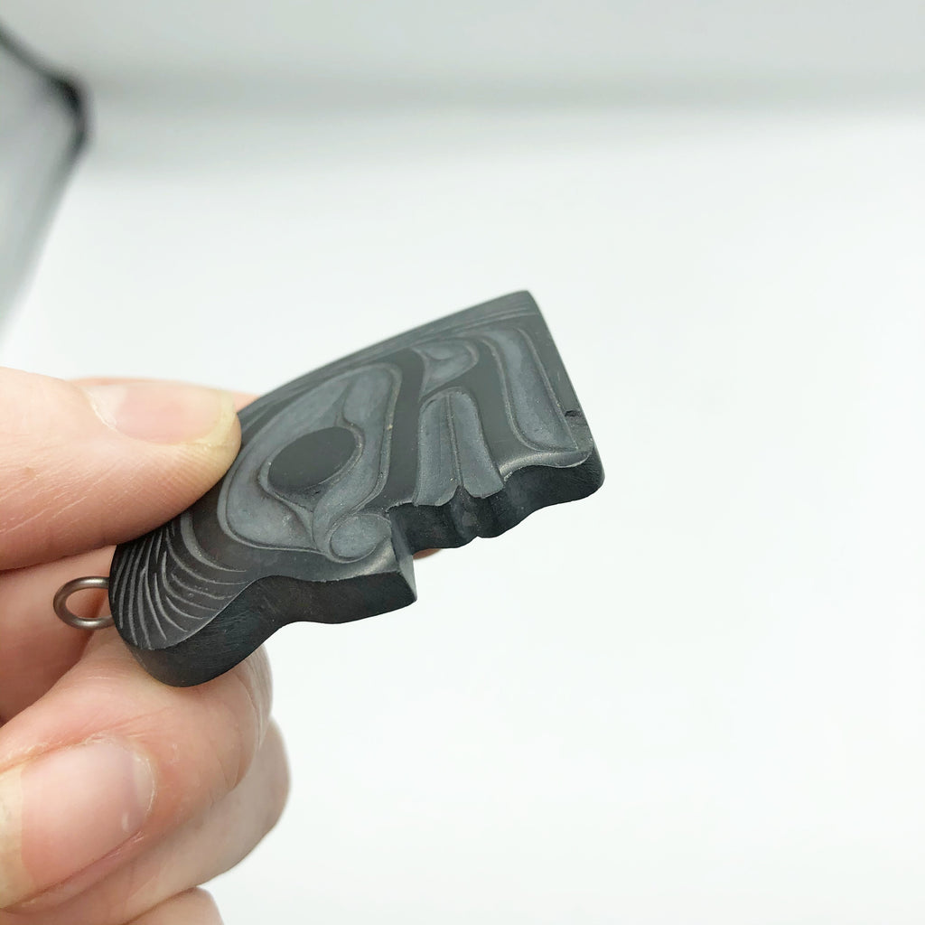 Vintage Carved Argillite Totem Pendant By Calvin Bell Haida B.C.