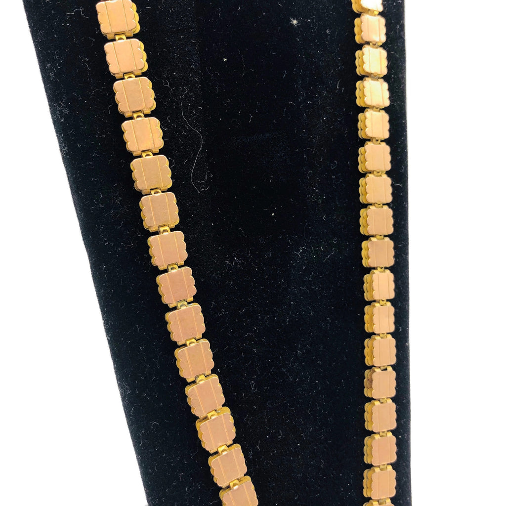 Victorian Book Chain Necklace with Gold Filled Links and a 14K Gold Flower Pendant