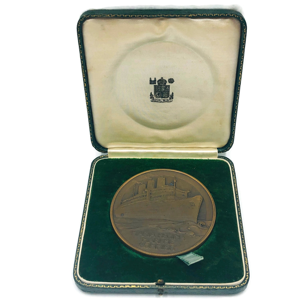 Vintage R.M.S. Queen Mary 1936 Bronze Medallion In Box