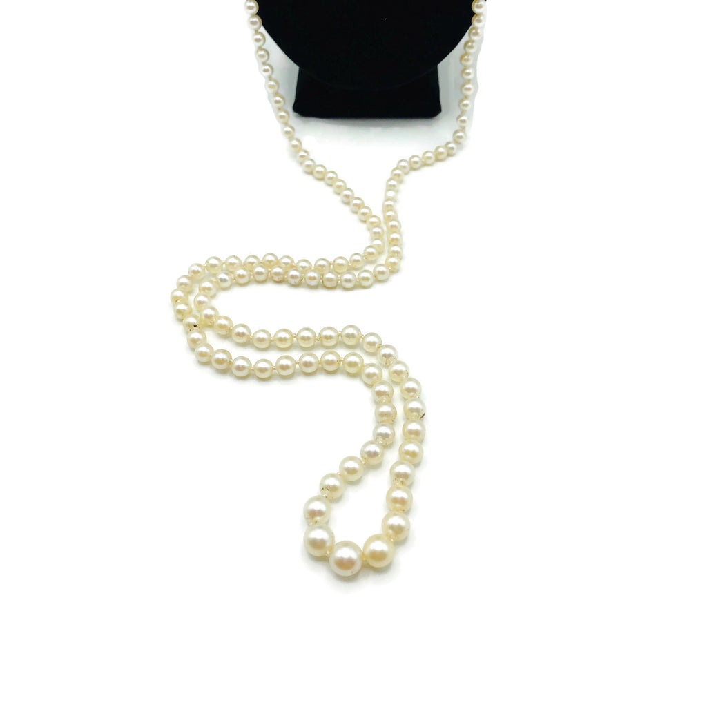 Vintage Long Cultured Pearl Single Strand Necklace W/ 14K Clasp