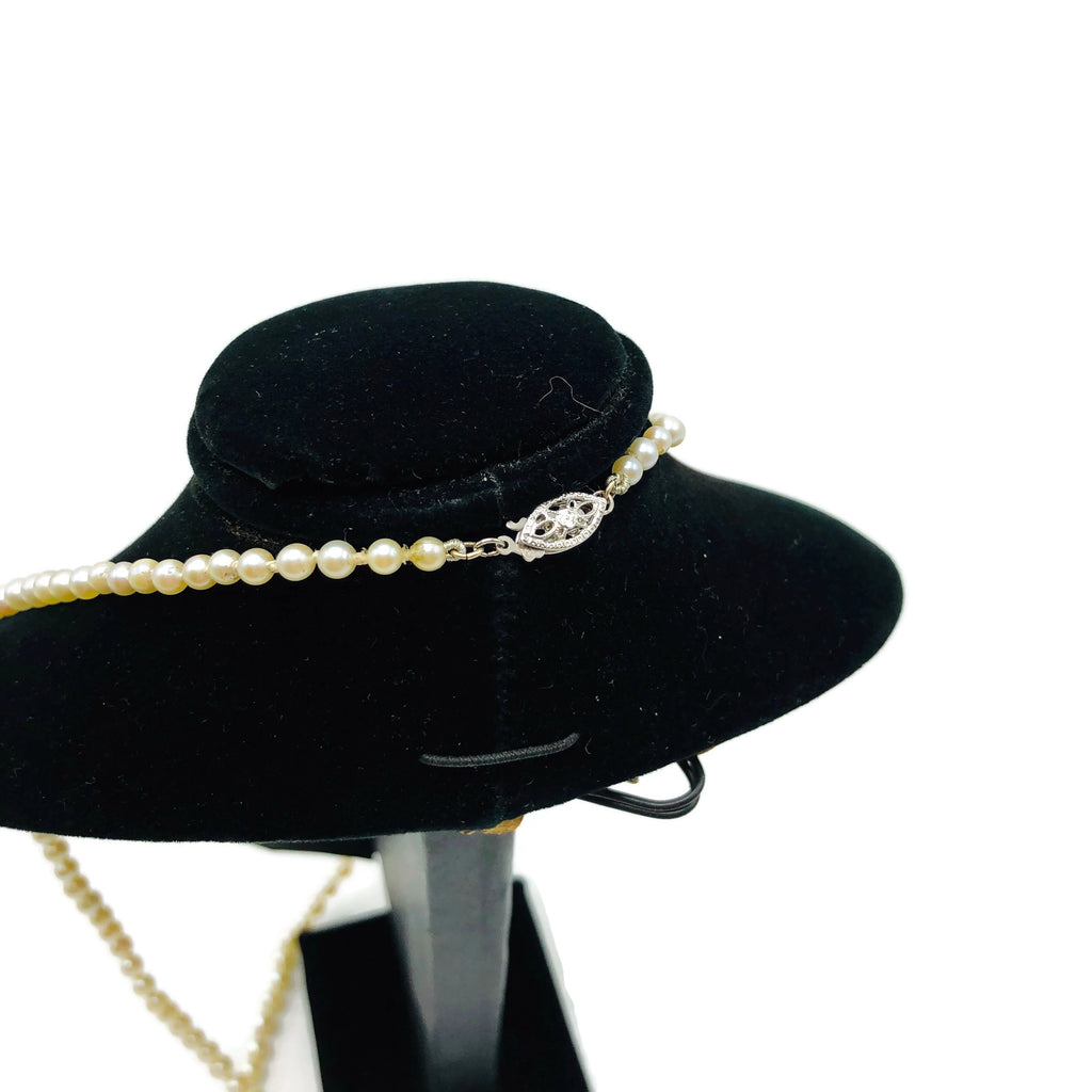 Vintage Long Cultured Pearl Single Strand Necklace W/ 14K Clasp