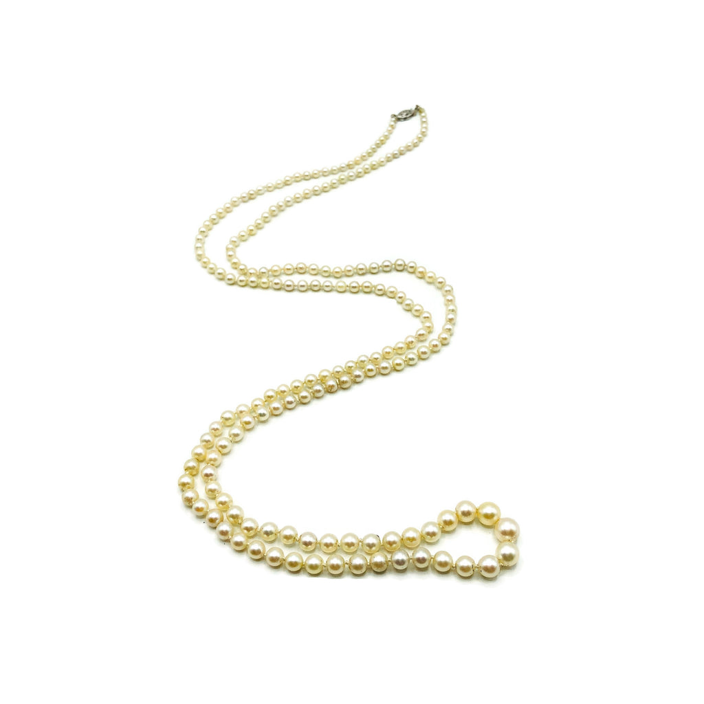 Vintage Long Cultured Pearl Single Strand Necklace W/ 14K Clasp