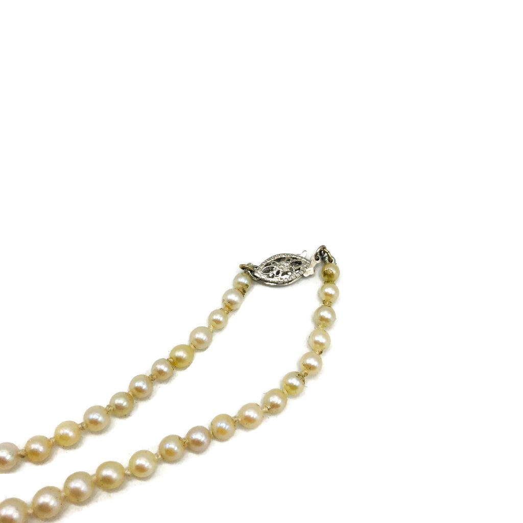 Vintage Long Cultured Pearl Single Strand Necklace W/ 14K Clasp