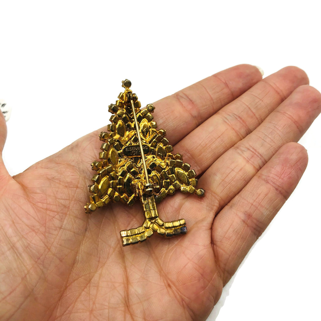Vintage Red Green & Clear Eisenberg Ice Christmas Tree Rhinestone Brooch