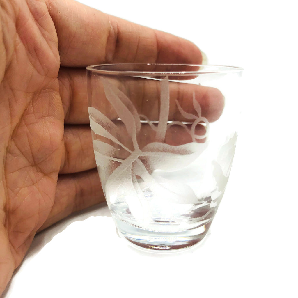 Vintage Frank Oda Etched 17 Piece Drinking Glass Set