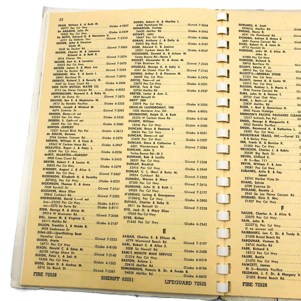 Vintage 1957 Malibu California Phone Directory Book