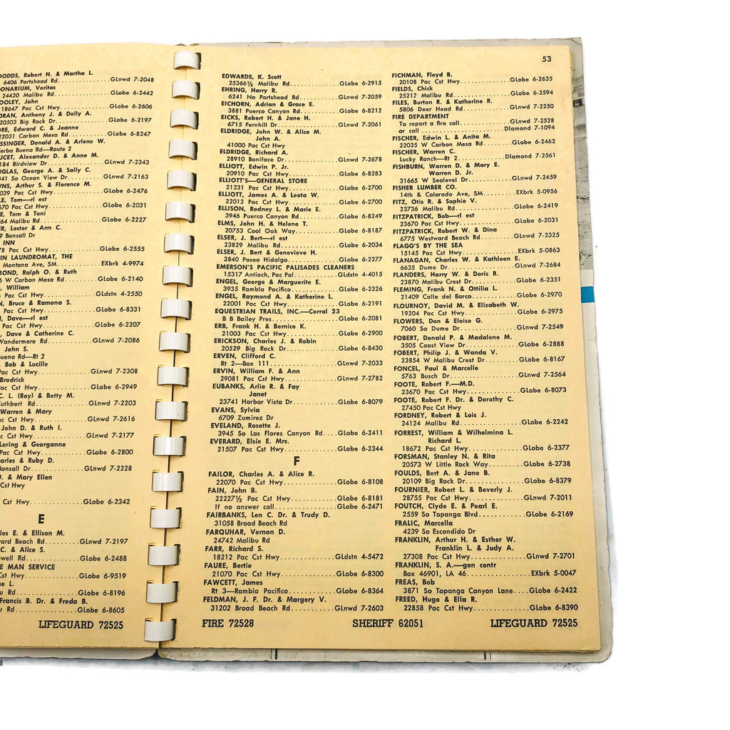 Vintage 1957 Malibu California Phone Directory Book