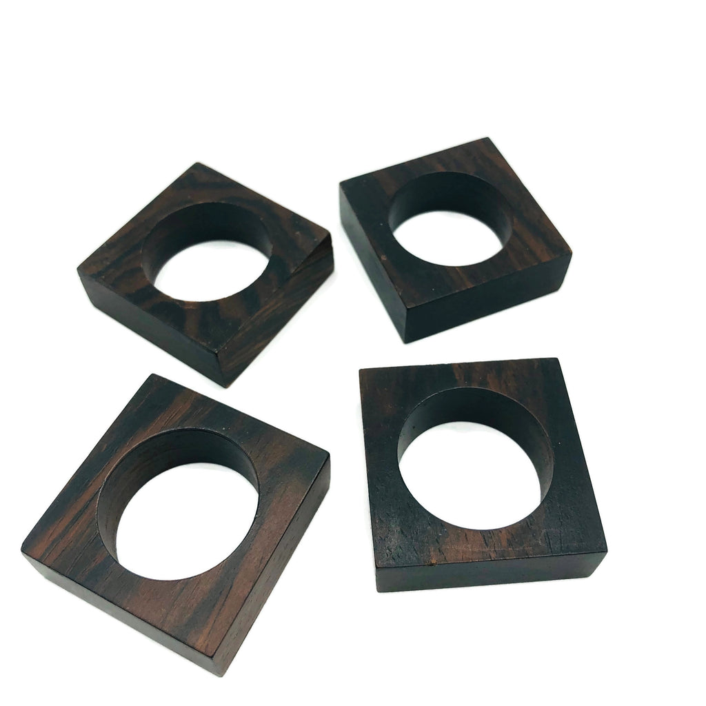 Vintage Set Of 4 Rosewood Square Napkin Rings