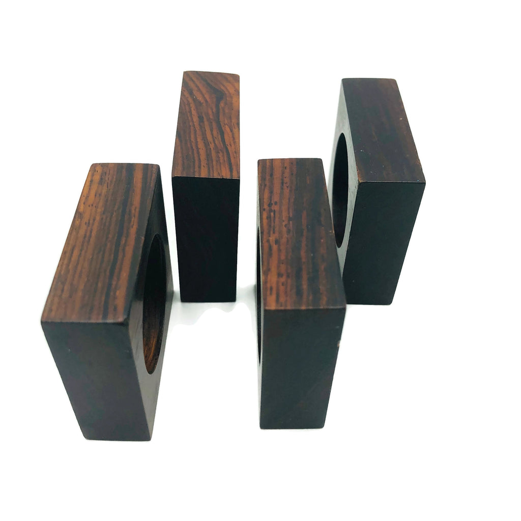 Vintage Set Of 4 Rosewood Square Napkin Rings
