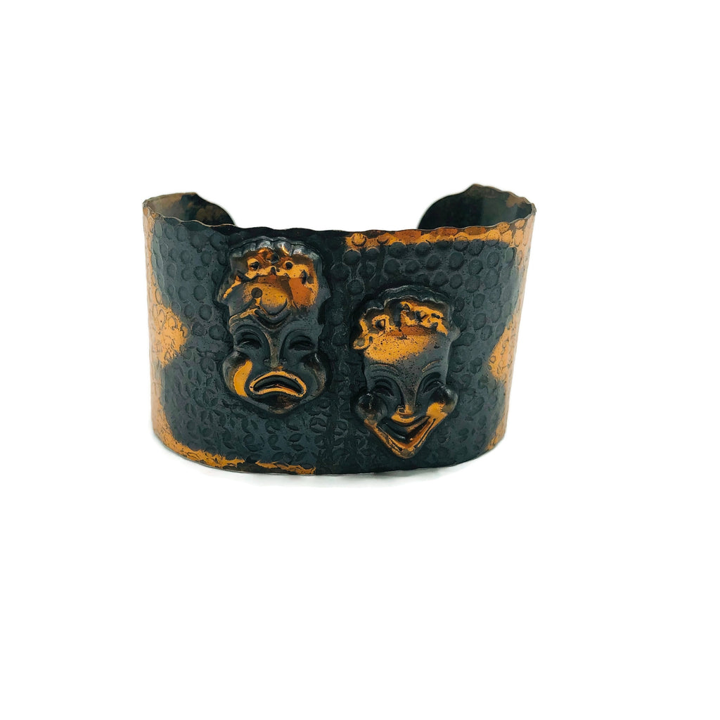 Vintage Copper Comedy & Tragedy Cuff Bracelet