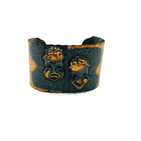 Vintage Copper Comedy & Tragedy Cuff Bracelet