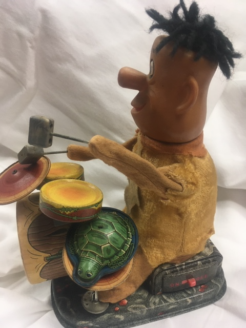 1962 Frankonia Battery OP Fred Flinstone Drummer Mechanical Toy