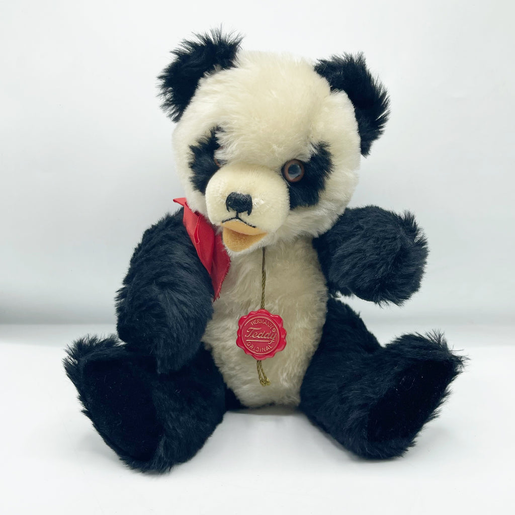 Vintage 14" Panda Teddy Bear W/ Tag & Bow By Herman W.